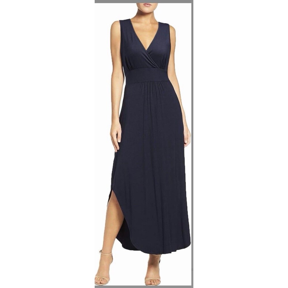 WOOSEA Women DRESS Deep V Neck Split Loose Sexy Plain Long Maxi Casual L